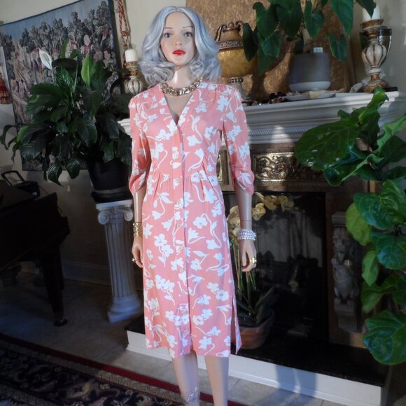 Altuzarra Soft Peach/White Floral Print Shirt Dress Size IT 40 - US 8 - Picture 4 of 16